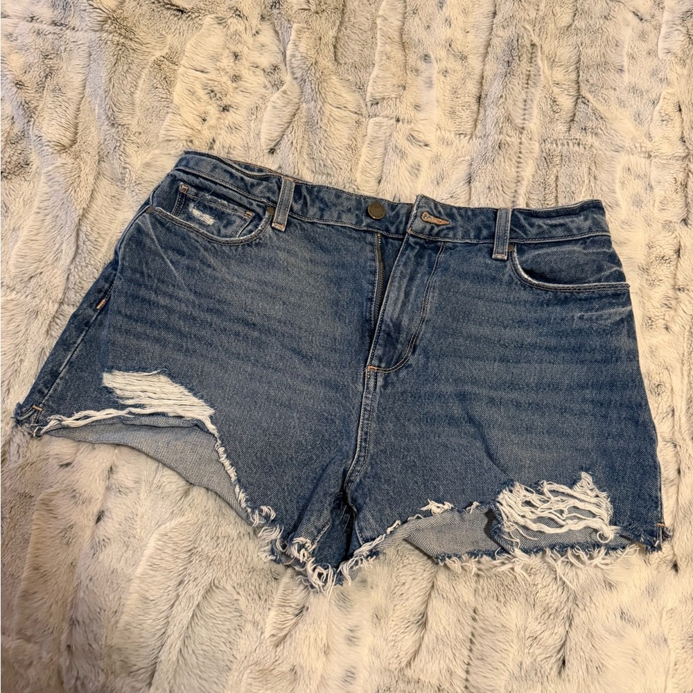 PAIGE Blue Distressed Jean Shorts